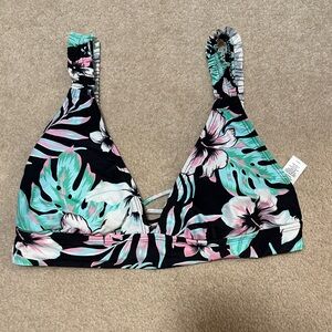 Decree Black Floral Bikini Top